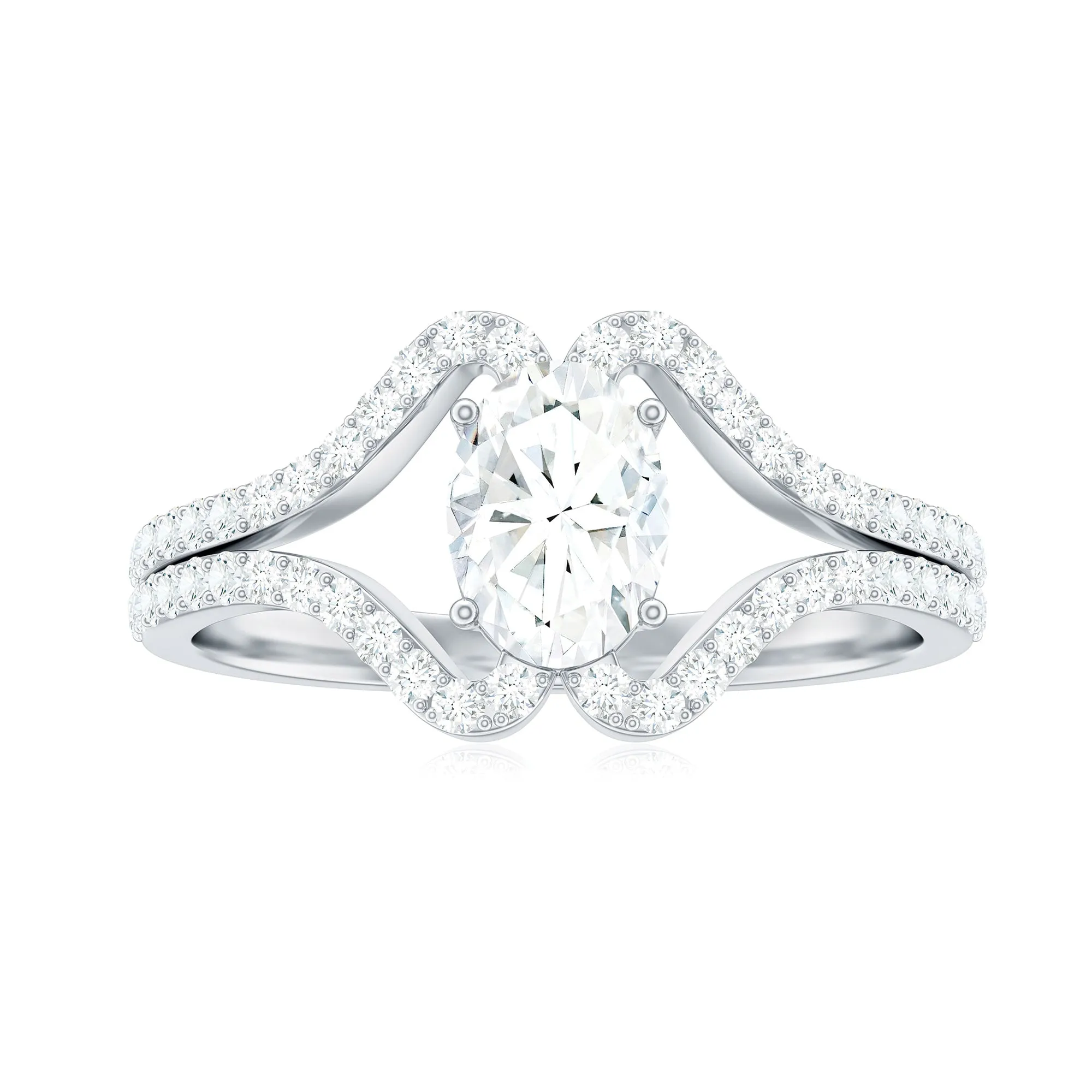 1.75 CT Oval Moissanite Split Shank Engagement Ring