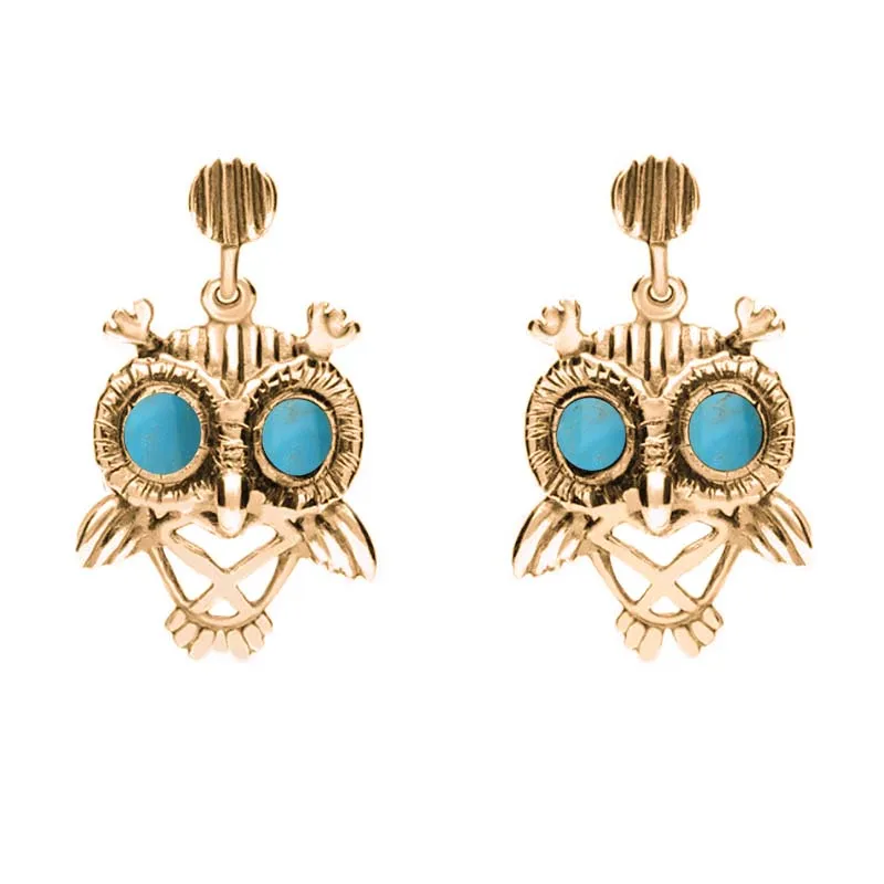 18ct Rose Gold Turquoise Owl Stud Earrings