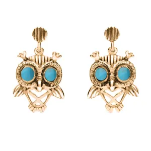 18ct Rose Gold Turquoise Owl Stud Earrings