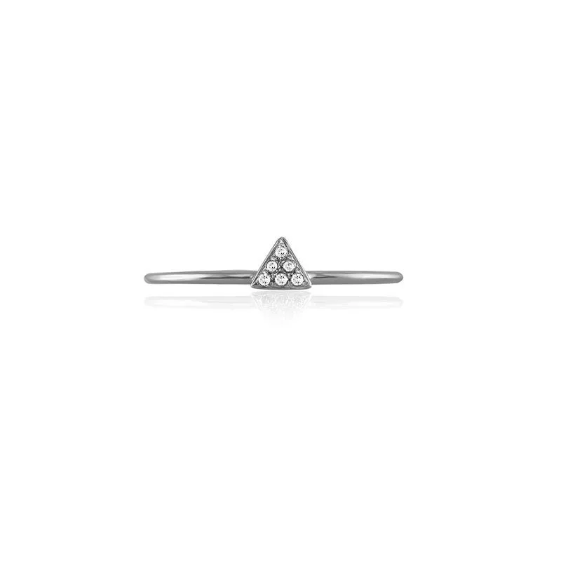 18k Gold Small Triangle Shape Pave Diamond Ring