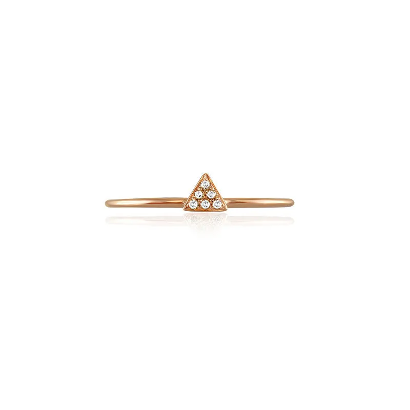 18k Gold Small Triangle Shape Pave Diamond Ring