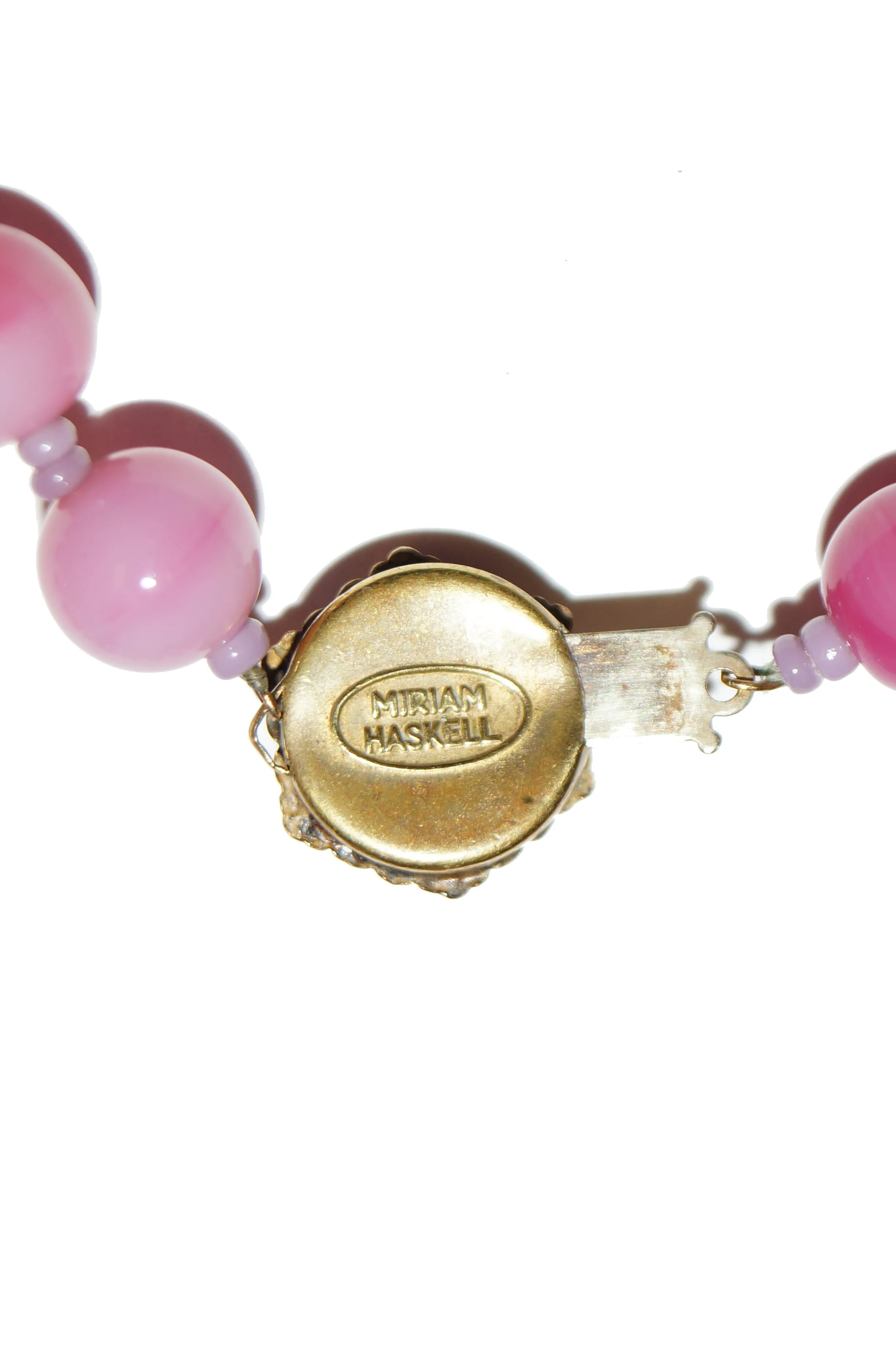 1950s Miriam Haskell Pink Poured and Molded Art Glass Necklace