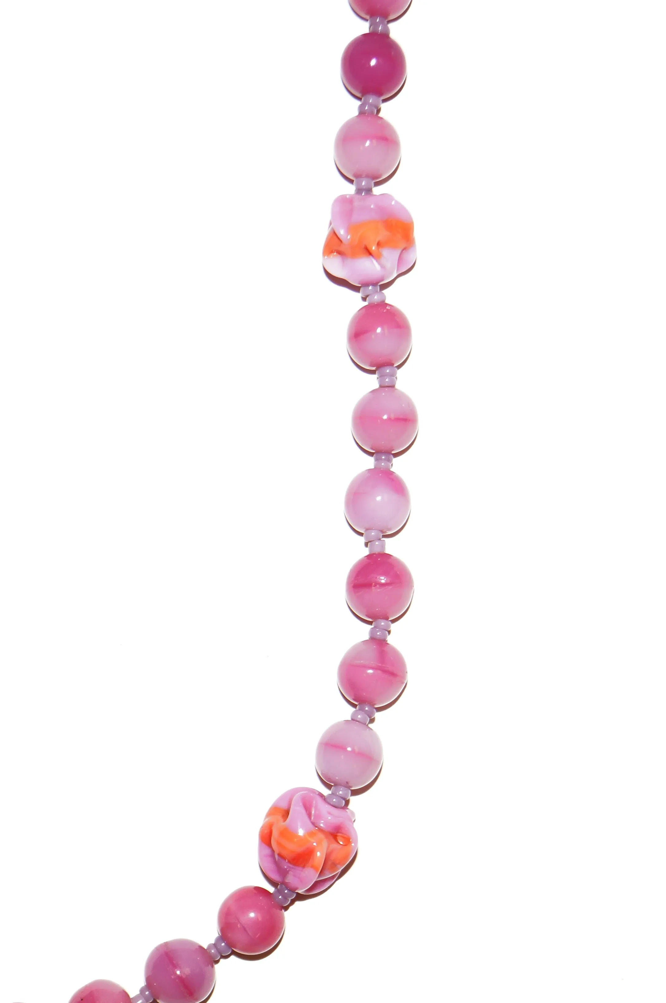 1950s Miriam Haskell Pink Poured and Molded Art Glass Necklace