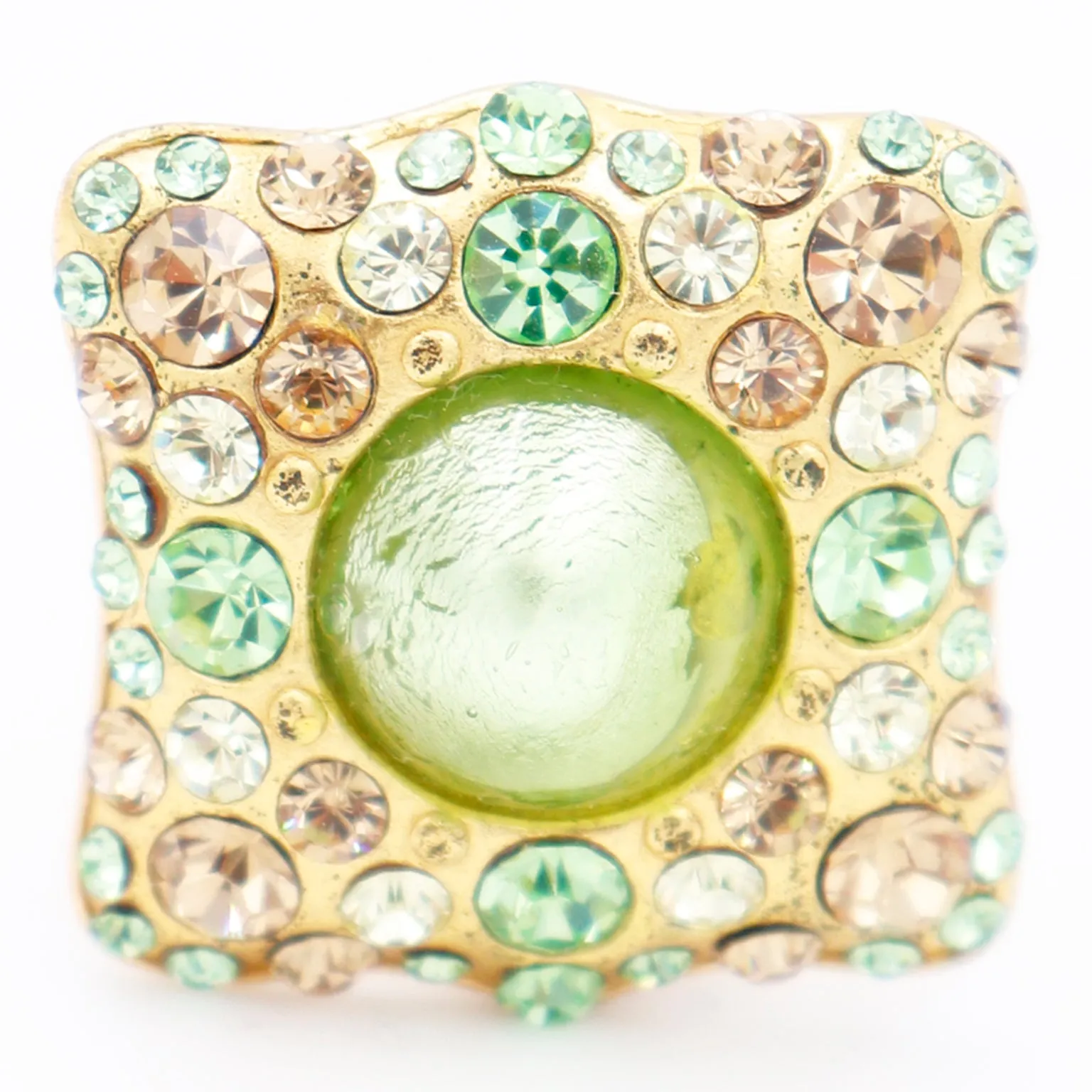 1980s Yves Saint Laurent Green and Gold Square Crystal Earrings