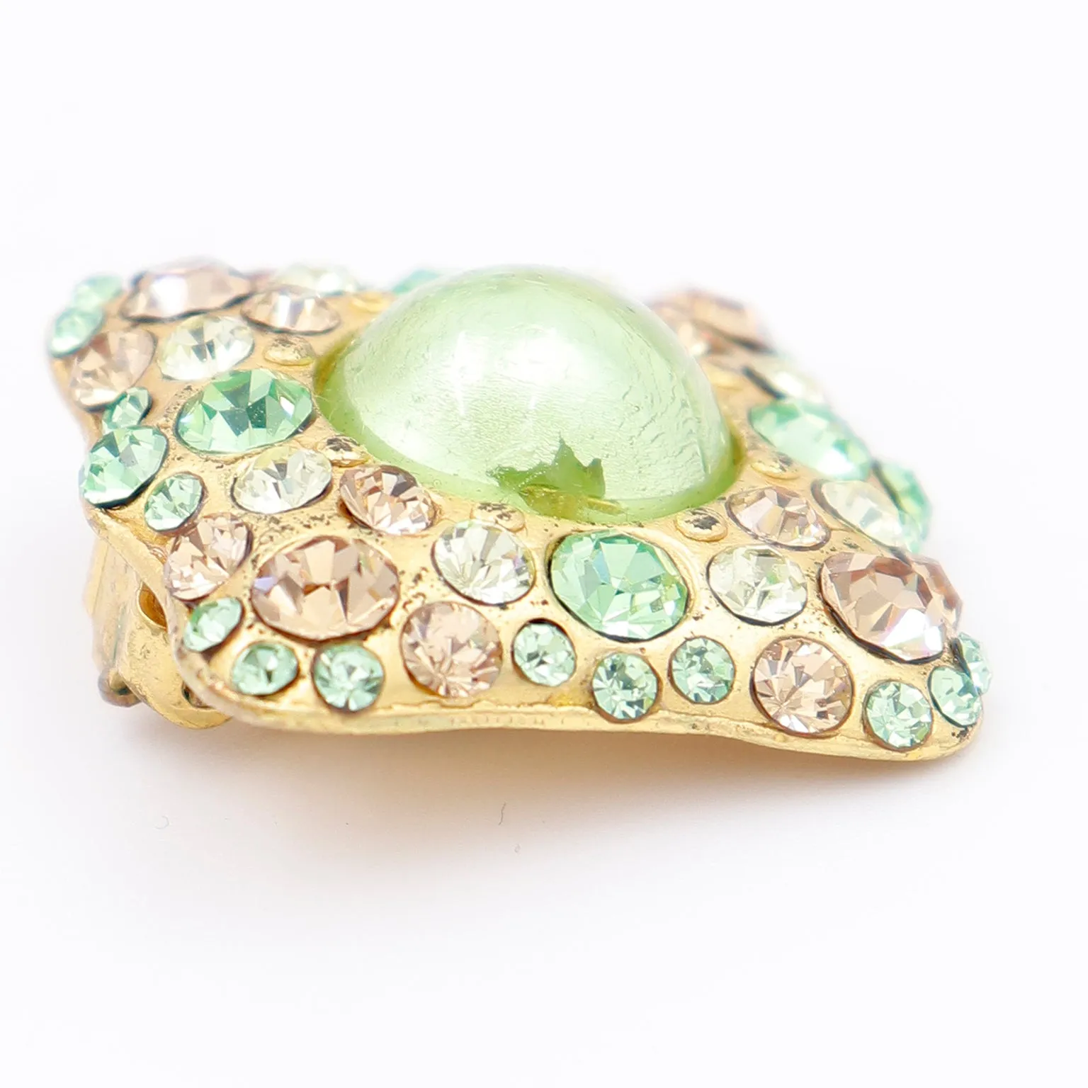 1980s Yves Saint Laurent Green and Gold Square Crystal Earrings