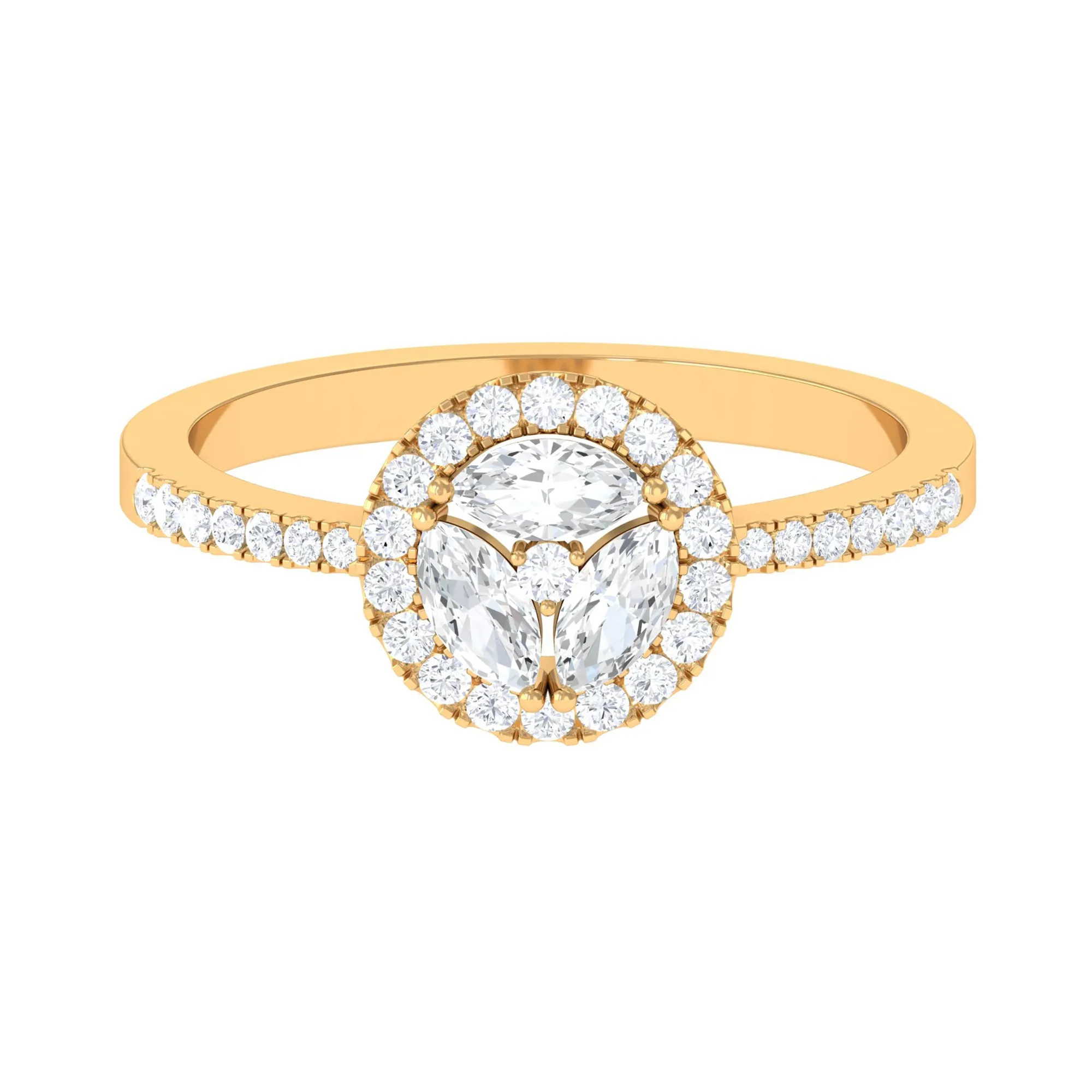 2 CT Round and Marquise Moissanite Cluster Engagement Ring