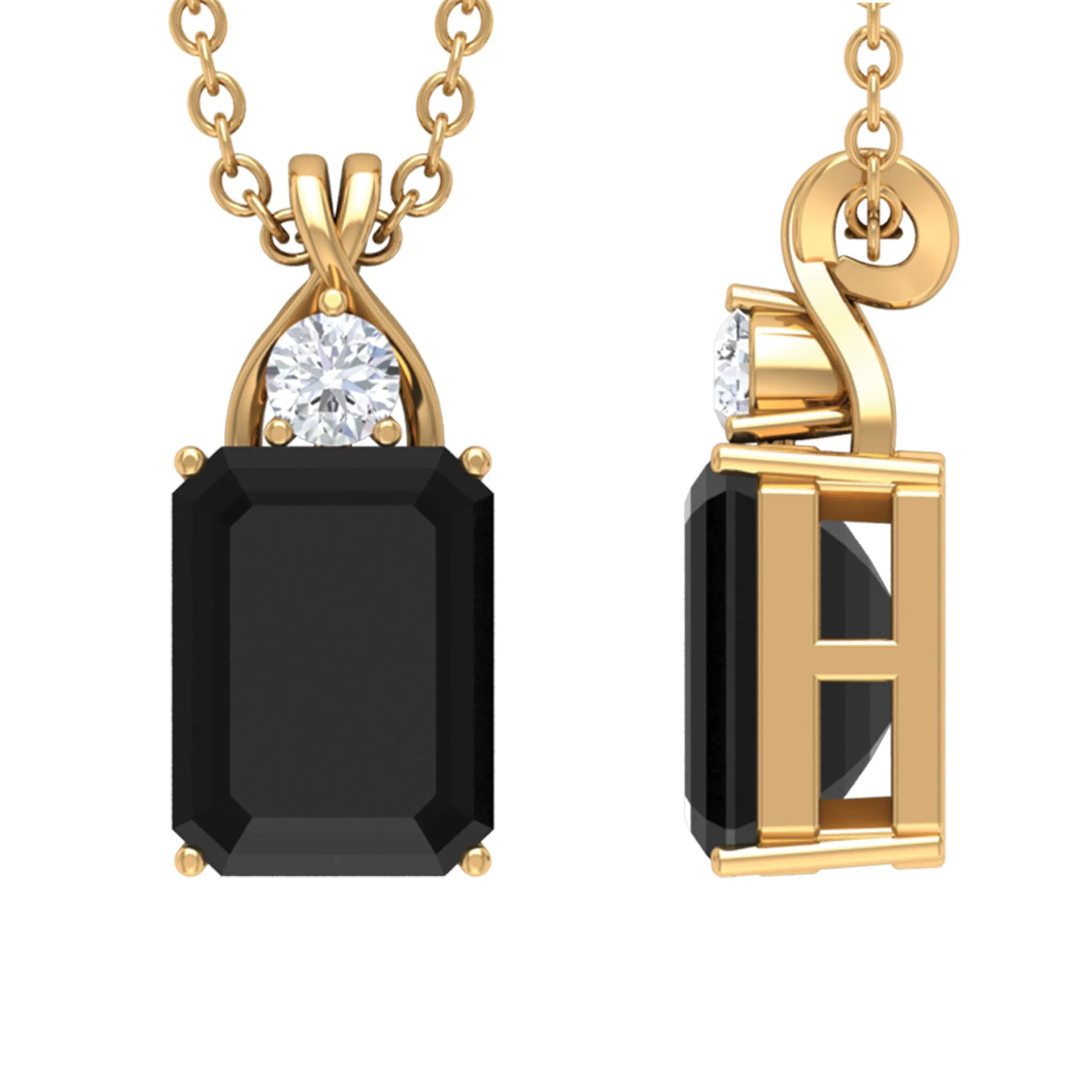2 CT Simple Black Onyx Solitaire Pendant with Moissanite