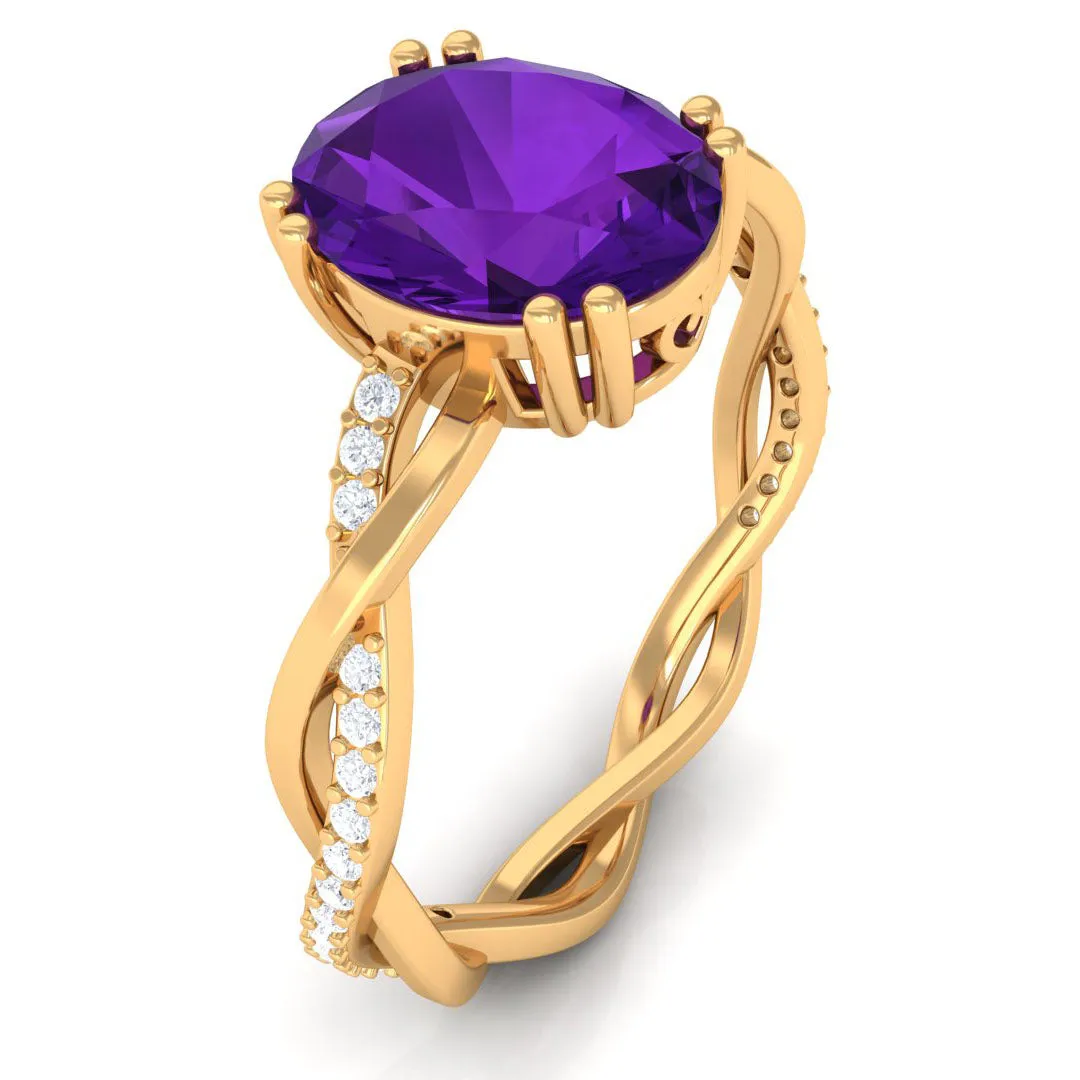 2.75 CT Oval Amethyst and Diamond Braided Engagement Ring