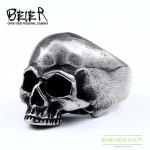 316L Stainless steel Vintage punk skull men's ring ancient silver color rock fashion jewelry