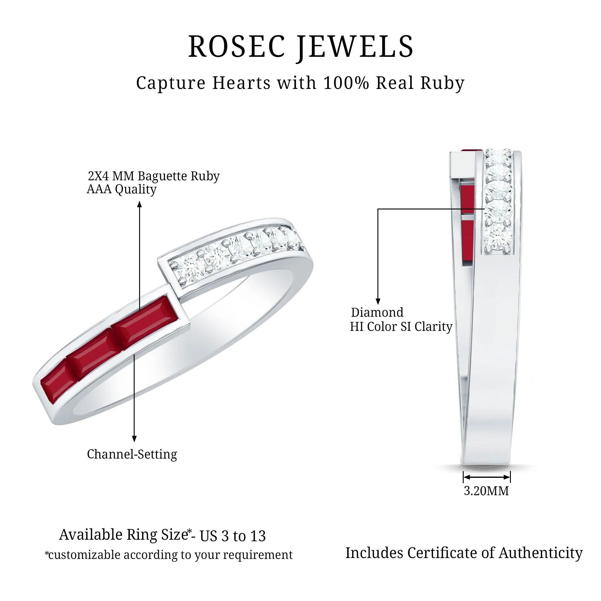 3/4 CT Round Certified Ruby and Diamond Gold Band Ring