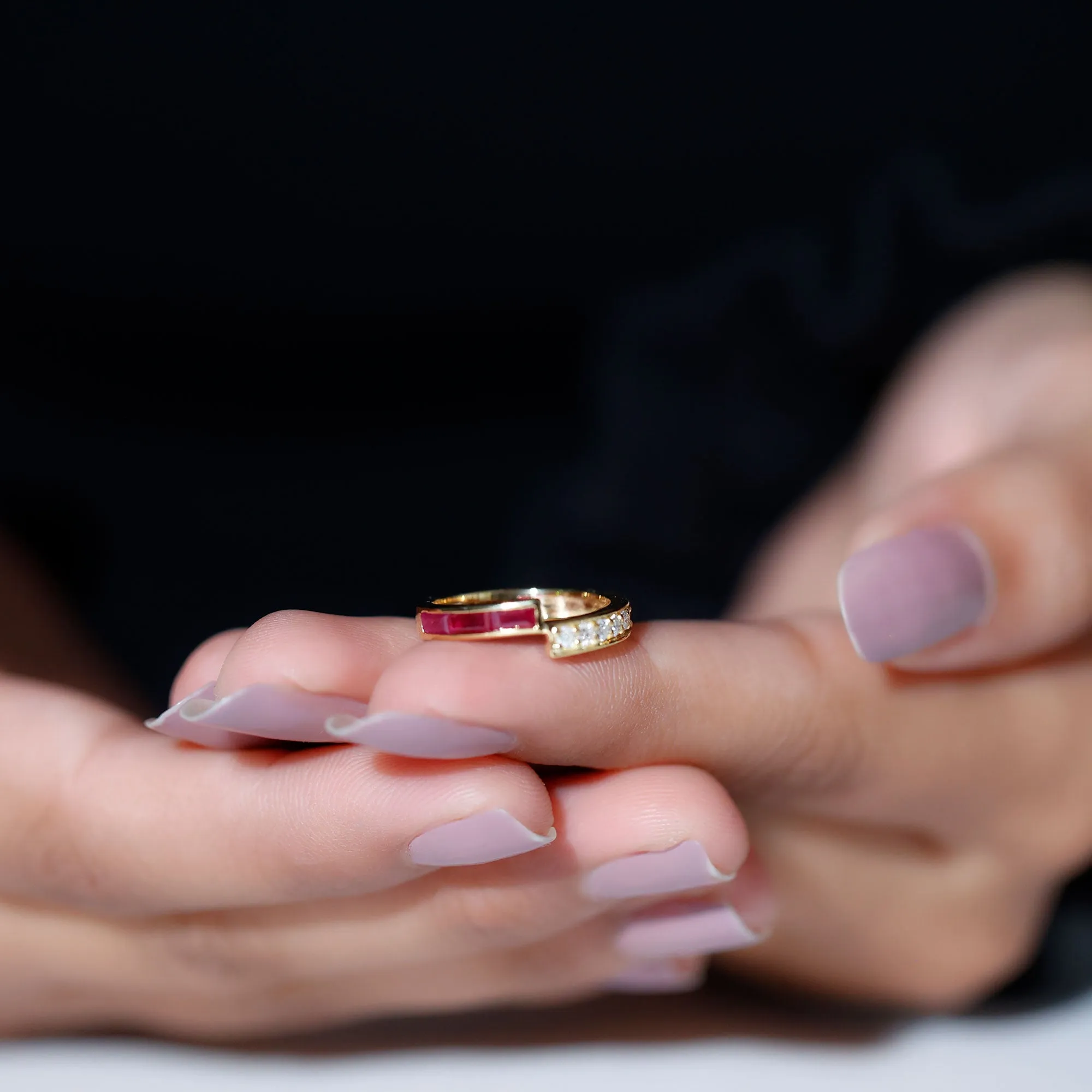 3/4 CT Round Certified Ruby and Diamond Gold Band Ring