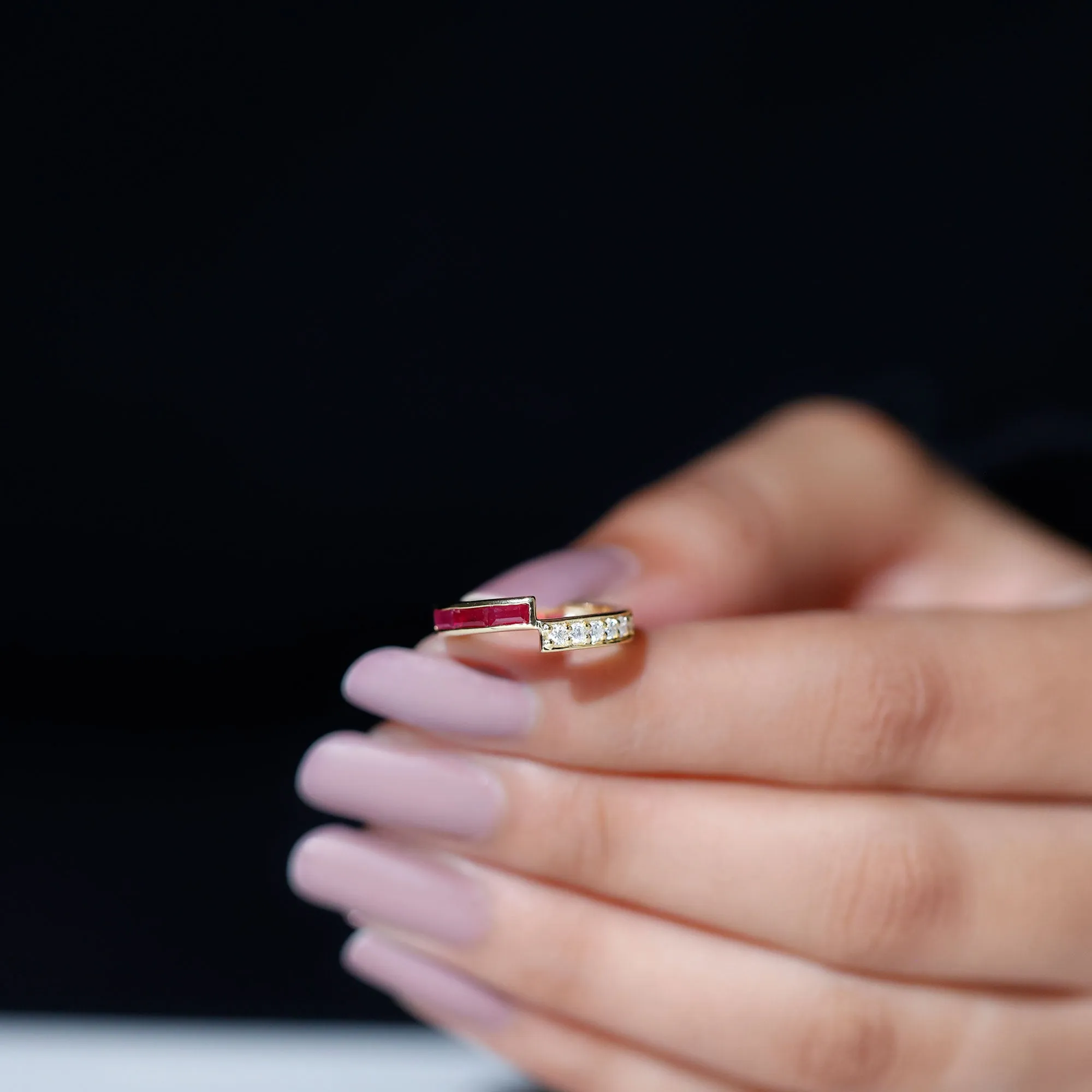 3/4 CT Round Certified Ruby and Diamond Gold Band Ring