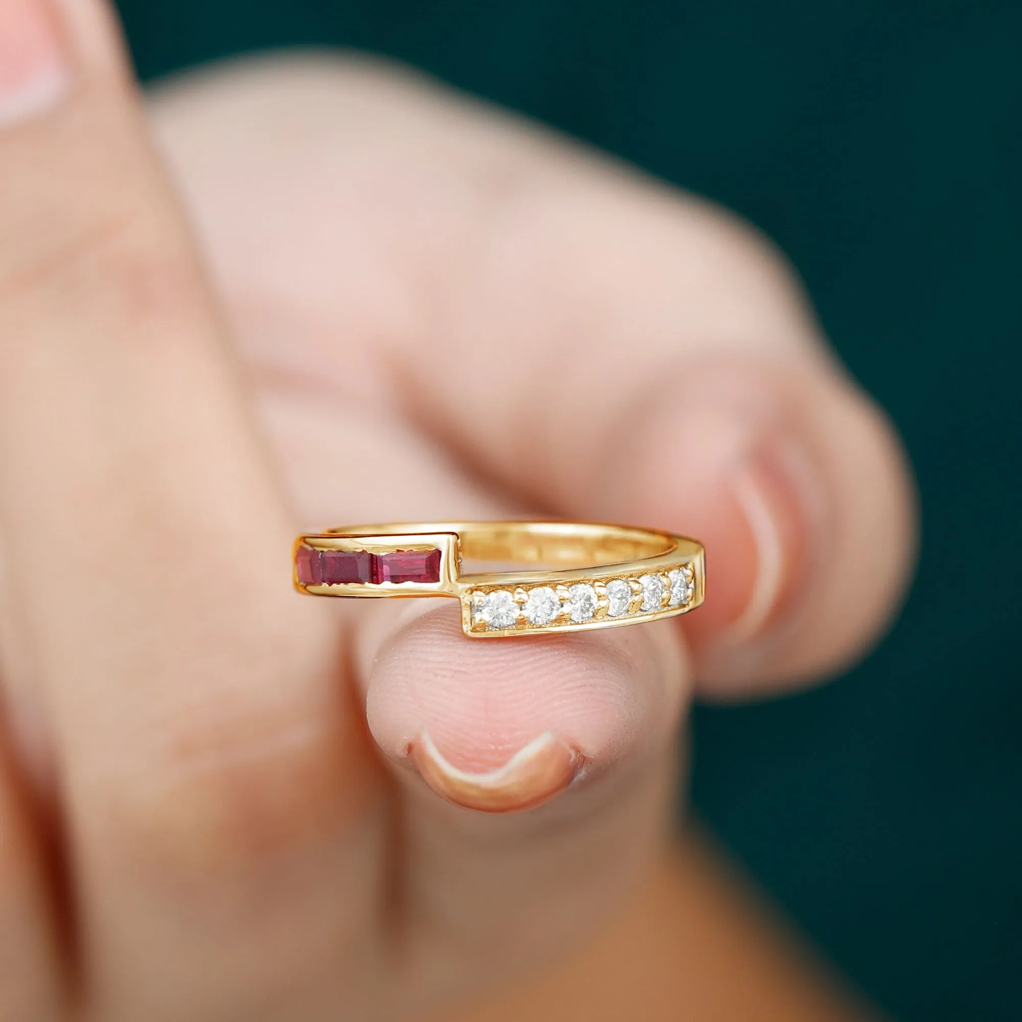 3/4 CT Round Certified Ruby and Diamond Gold Band Ring