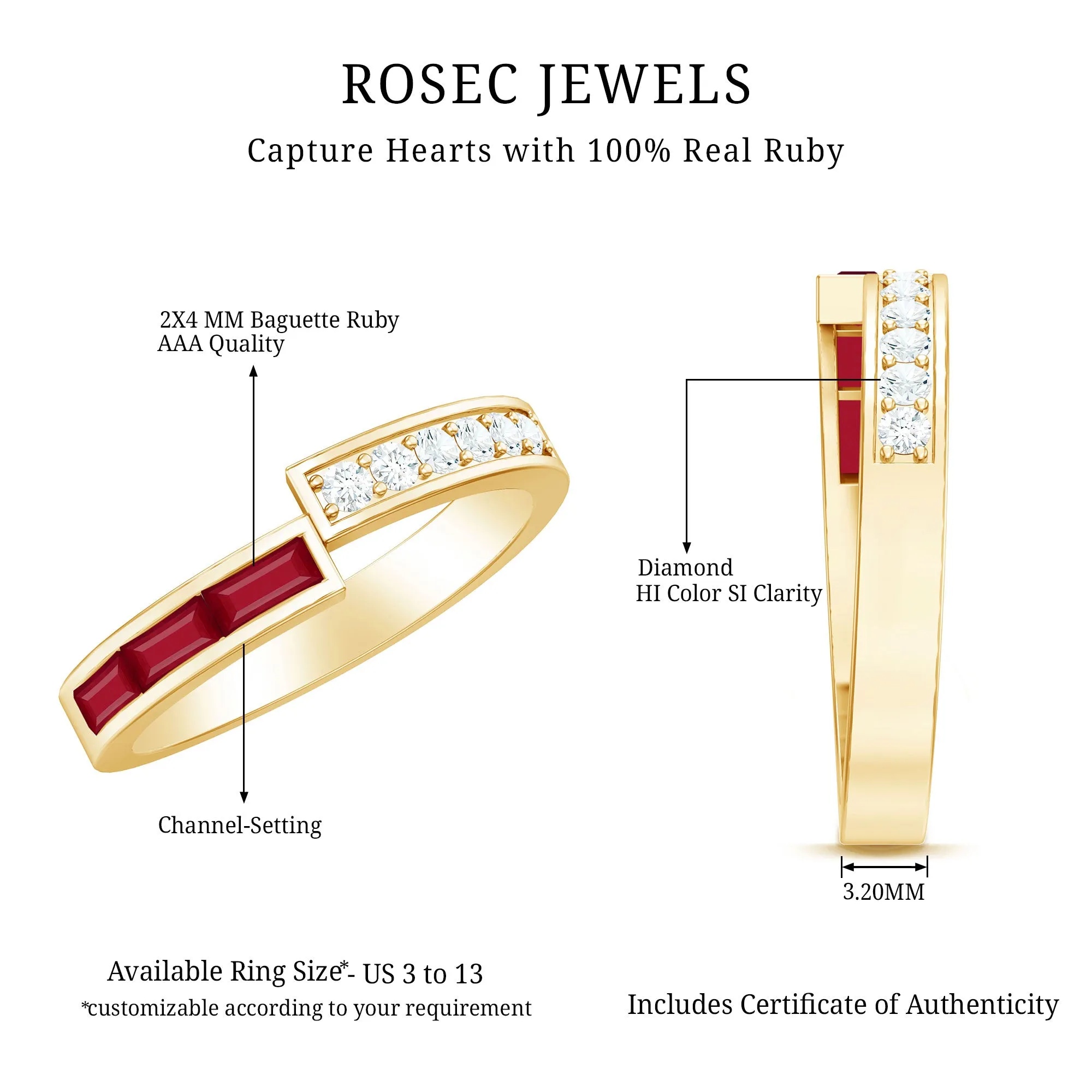 3/4 CT Round Certified Ruby and Diamond Gold Band Ring