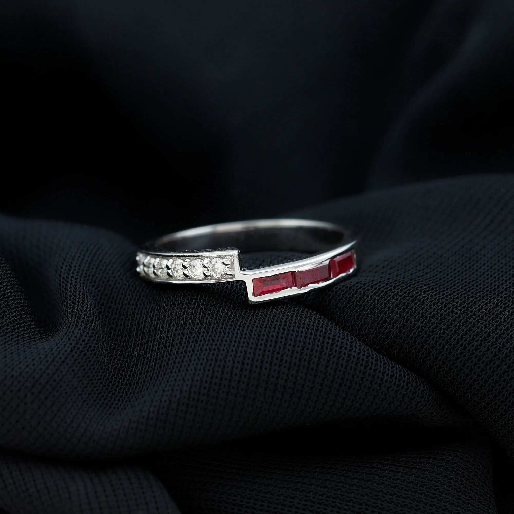 3/4 CT Round Certified Ruby and Diamond Gold Band Ring