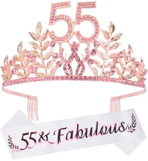 55th Birthday Gifts for Women, 55th Birthday Tiara and Sash, 55 Fabulous Sash and Crystal