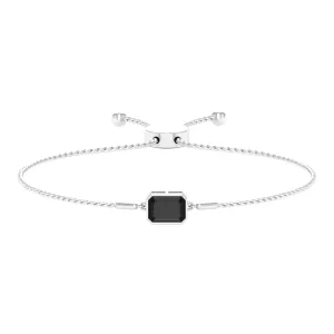 6X8 MM Octagon Cut Black Spinel Solitaire Bolo Chain Bracelet in Bezel Setting