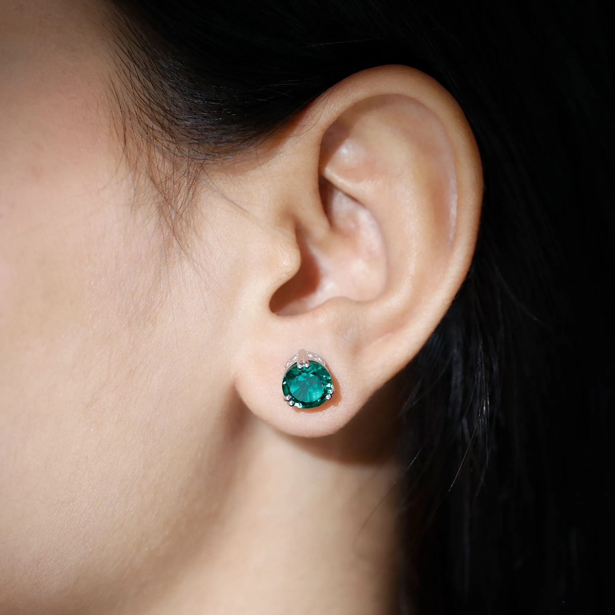 8 MM Created Emerald Solitaire Stud Earrings in Double Claw Setting