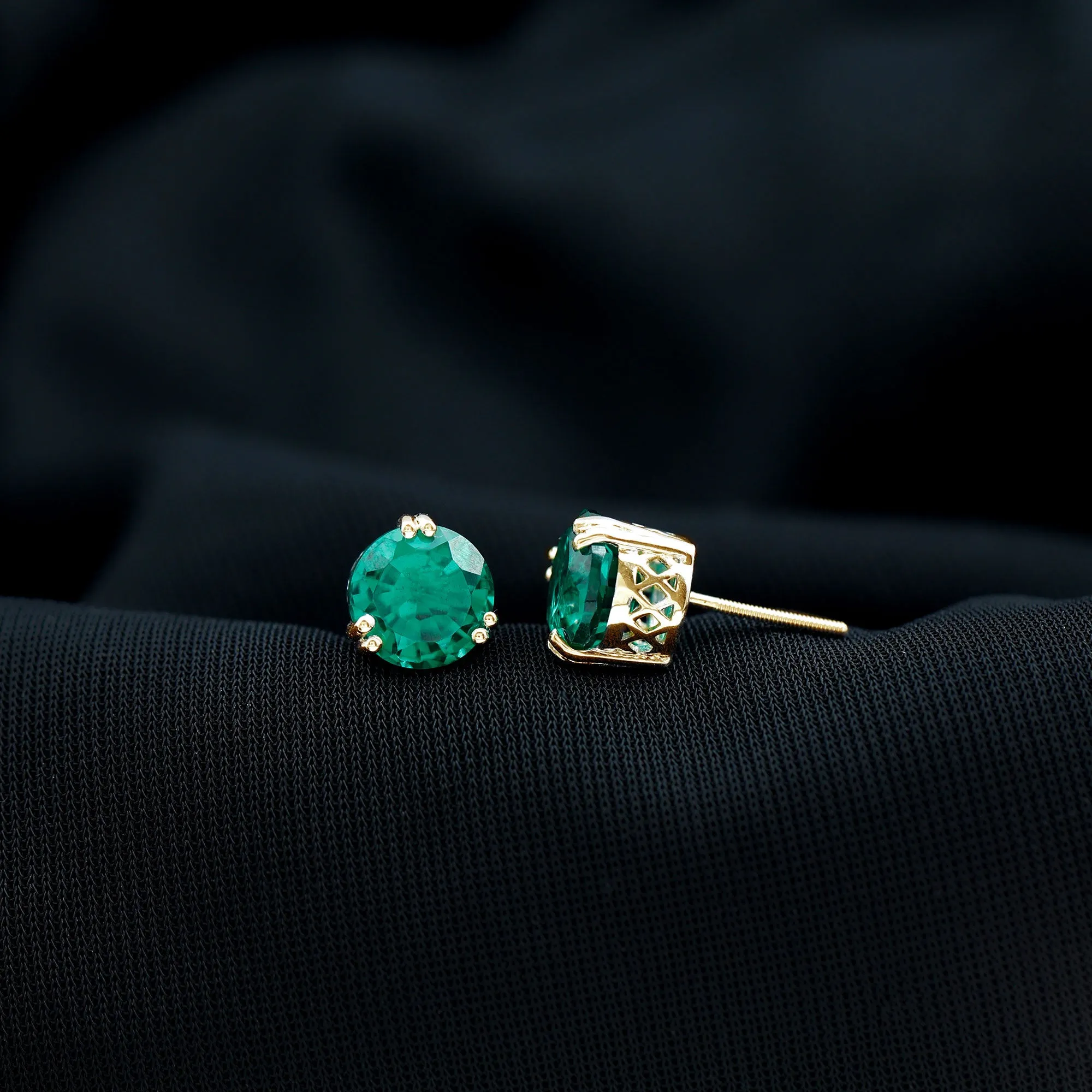 8 MM Created Emerald Solitaire Stud Earrings in Double Claw Setting