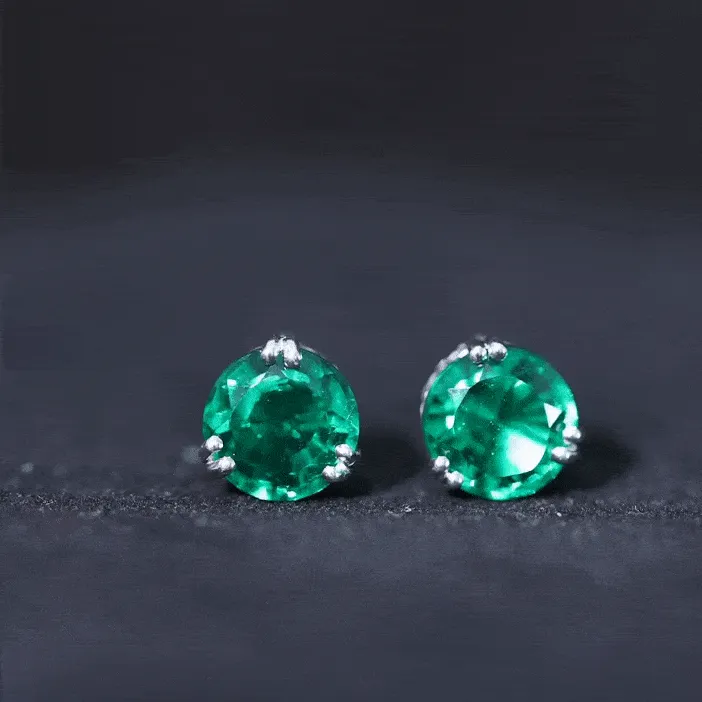 8 MM Created Emerald Solitaire Stud Earrings in Double Claw Setting