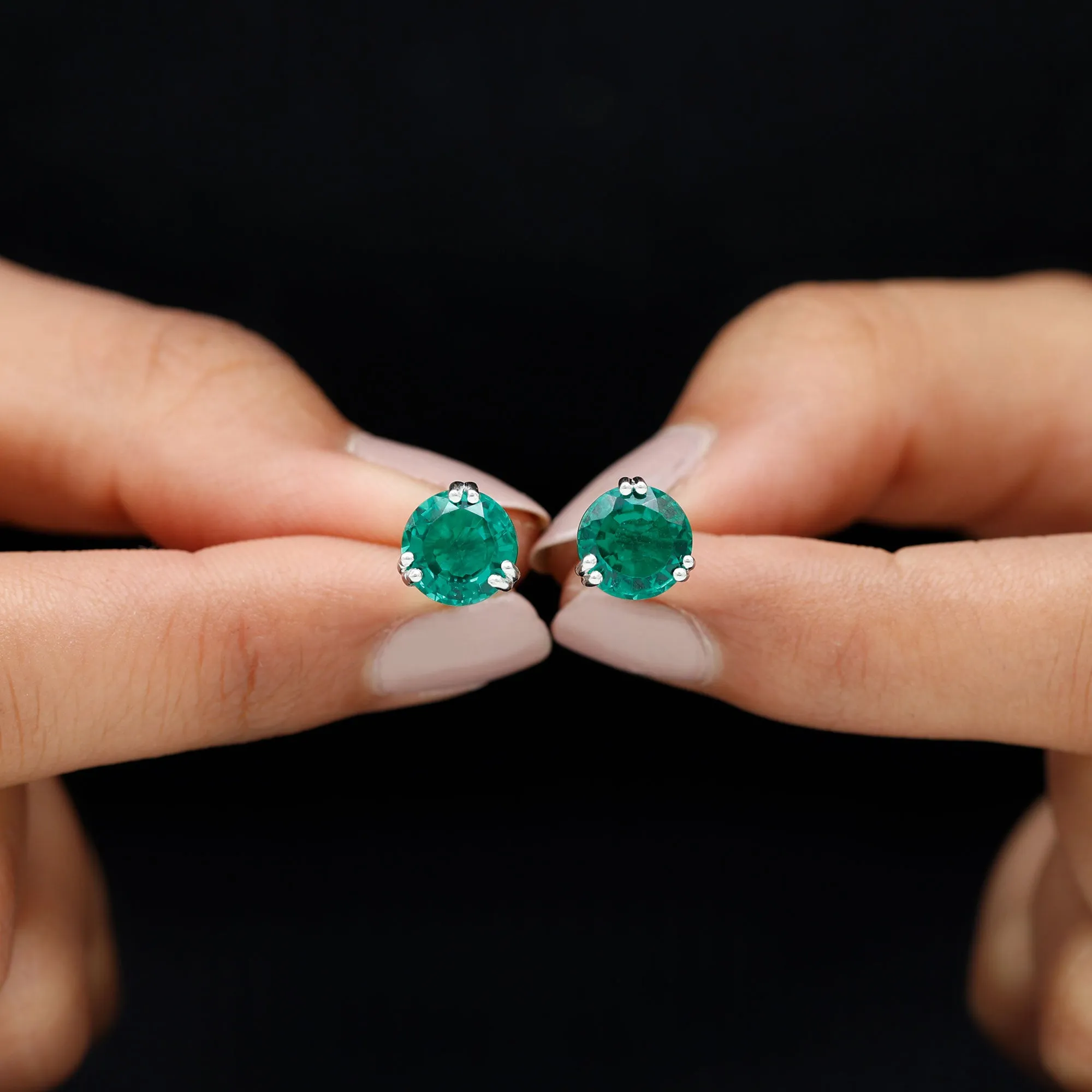 8 MM Created Emerald Solitaire Stud Earrings in Double Claw Setting