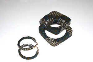 African Bracelet and Earrings Set White/Blue/Brown