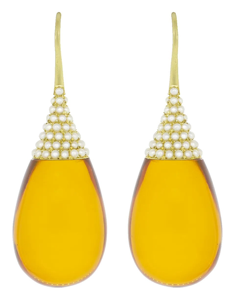 Akyoa Pearls on Amber Teardrop Earrings