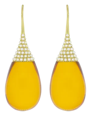 Akyoa Pearls on Amber Teardrop Earrings
