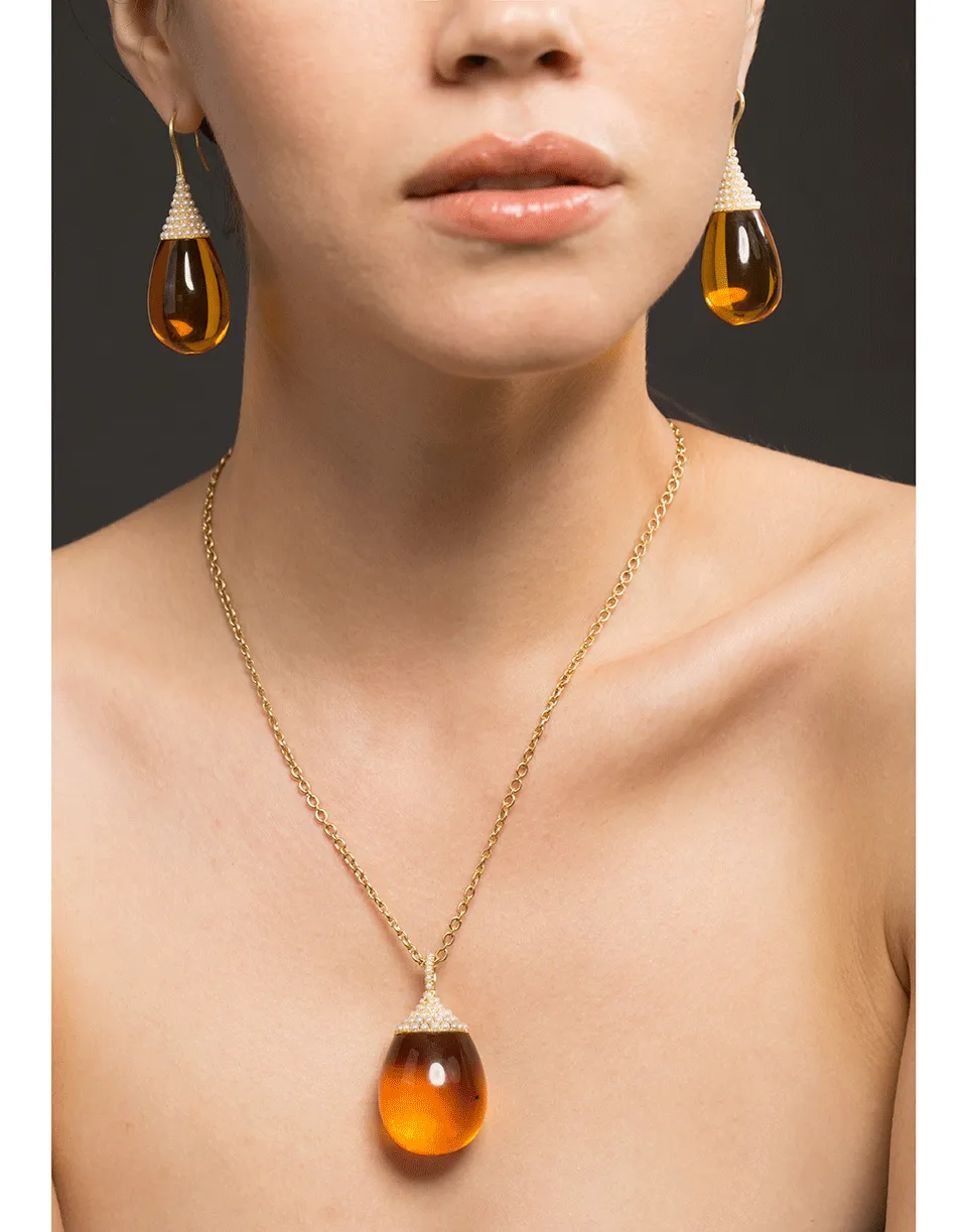 Akyoa Pearls on Amber Teardrop Earrings