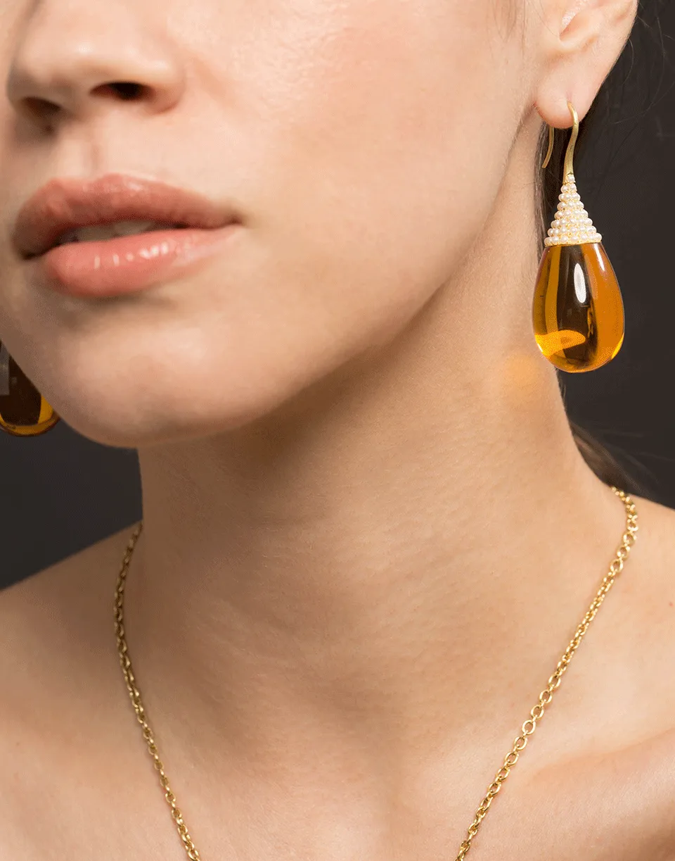 Akyoa Pearls on Amber Teardrop Earrings