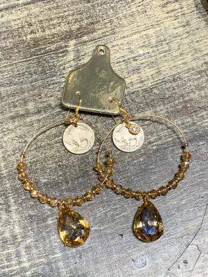 Alex Buffalo Coin Crystal Teardrop Earrings - Amber