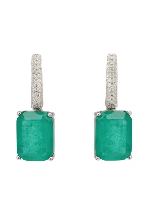 Alexandra Rectangle Drop Earrings Silver Colombian Emerald