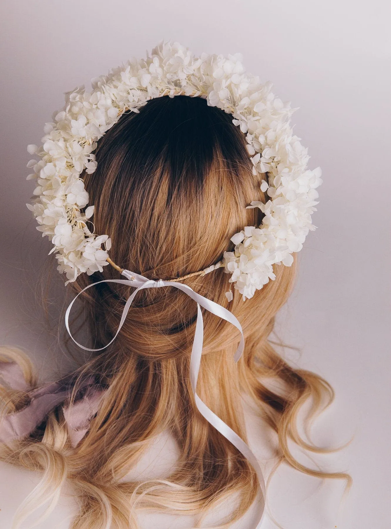 All Preserved Hydrangea Bridal Boho Crown / Ivory Hydrangea Wedding Crown