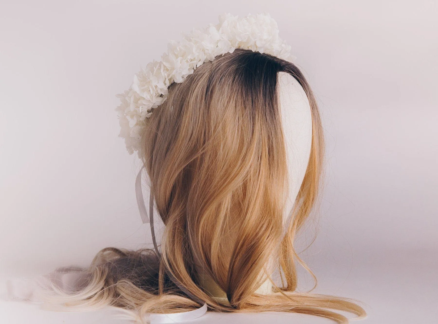 All Preserved Hydrangea Bridal Boho Crown / Ivory Hydrangea Wedding Crown