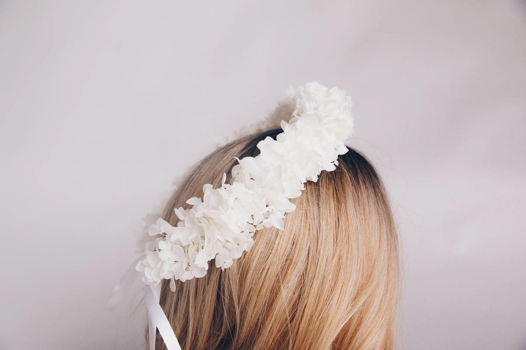All Preserved Hydrangea Bridal Boho Crown / Ivory Hydrangea Wedding Crown
