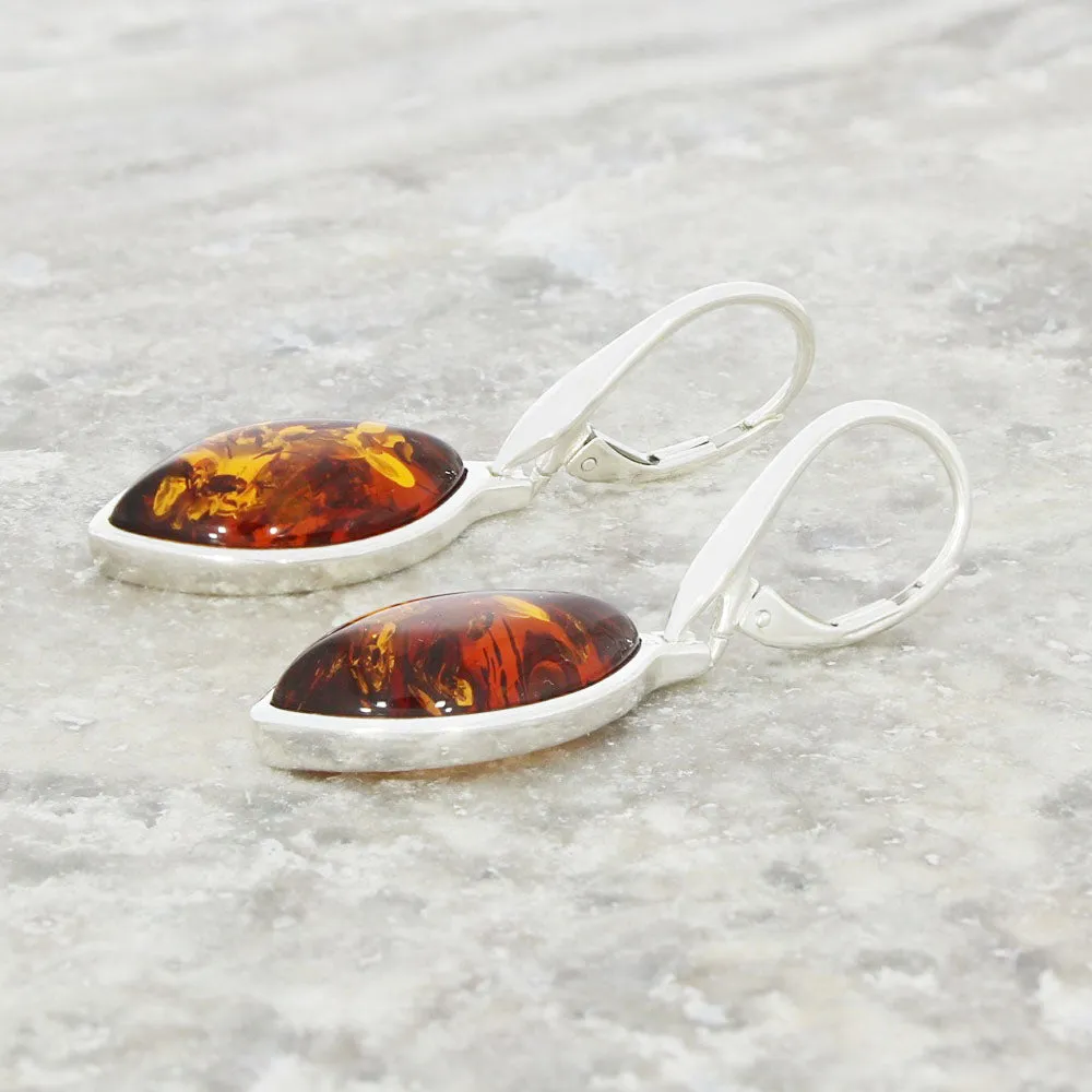Amber Sterling Silver Marquise Shape Drop Earrings