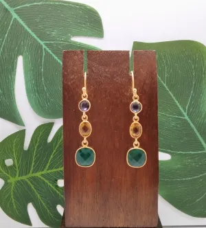 Amethyst, Citrine and Emerald Triple Threat Earrings