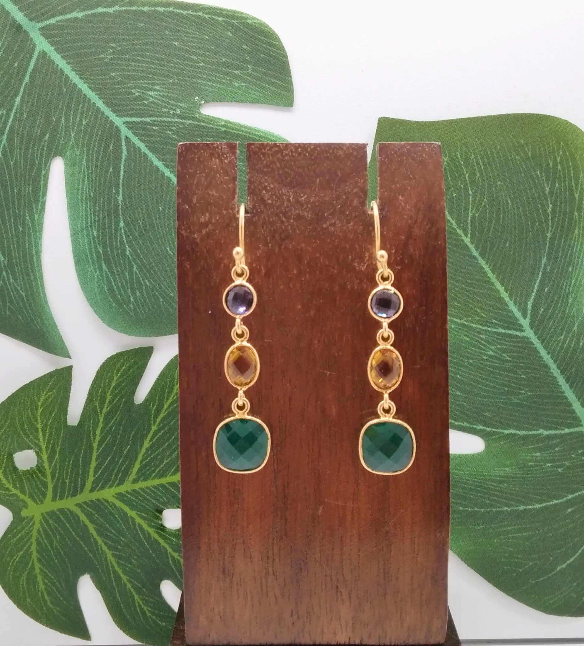 Amethyst, Citrine and Emerald Triple Threat Earrings