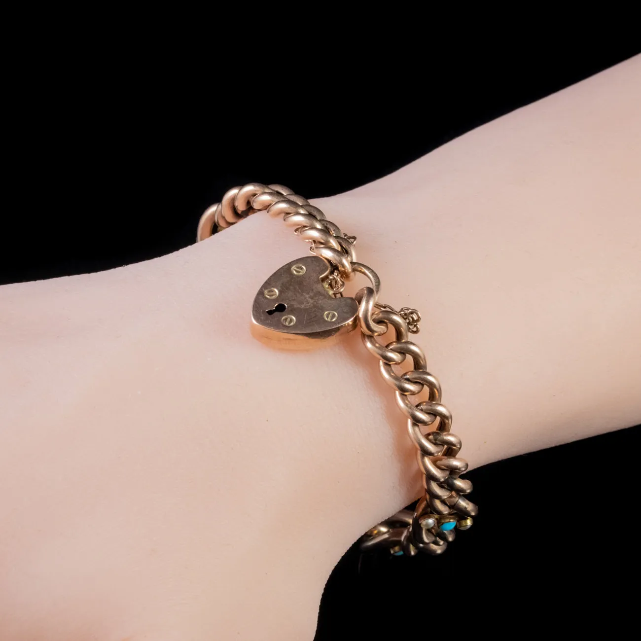 Antique Edwardian Turquoise Pearl Bracelet 9Ct Rose Gold Dated 1901