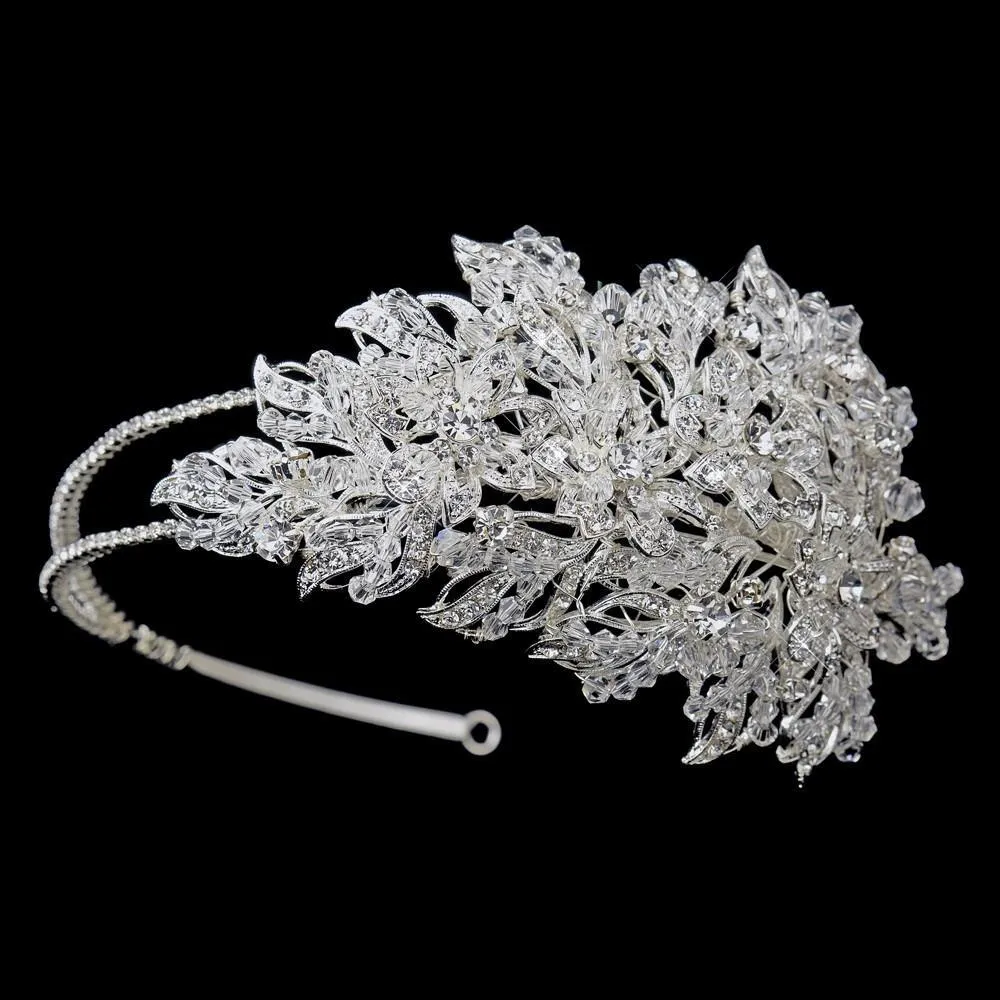 Antique Silver Swarovskii Crystal Side Accented Headband