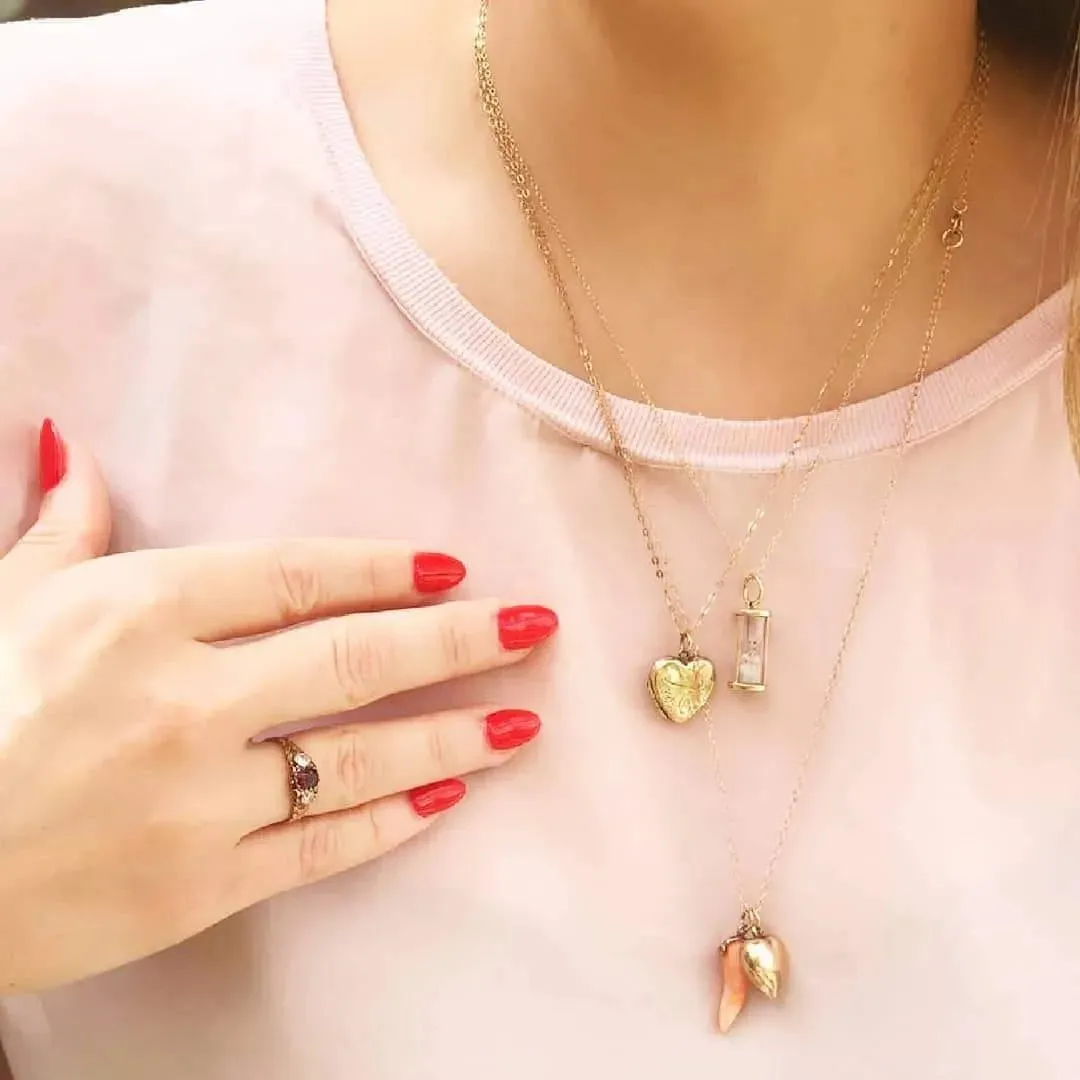 Antique Victorian Coral 9ct Gold Charm Necklace