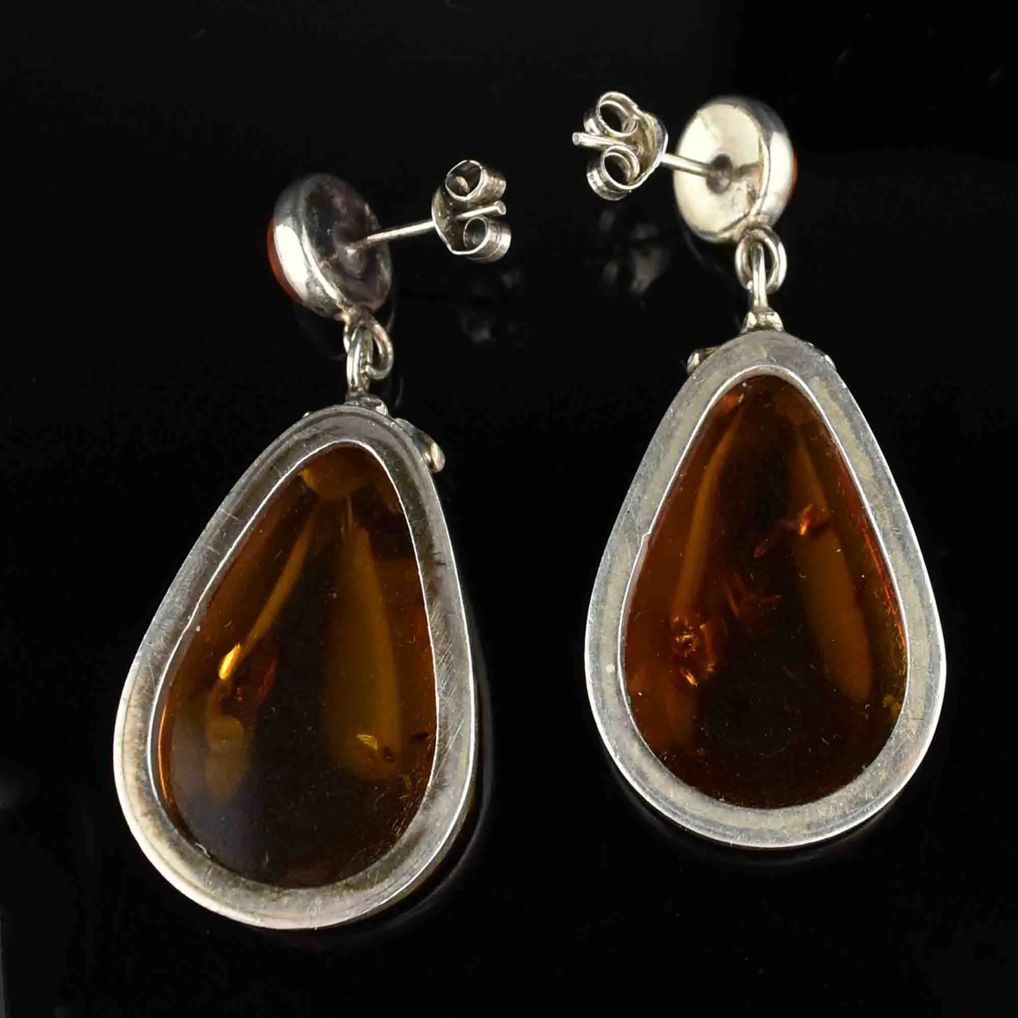 Arts and Crafts Style Silver Baltic Amber Statement Earrings