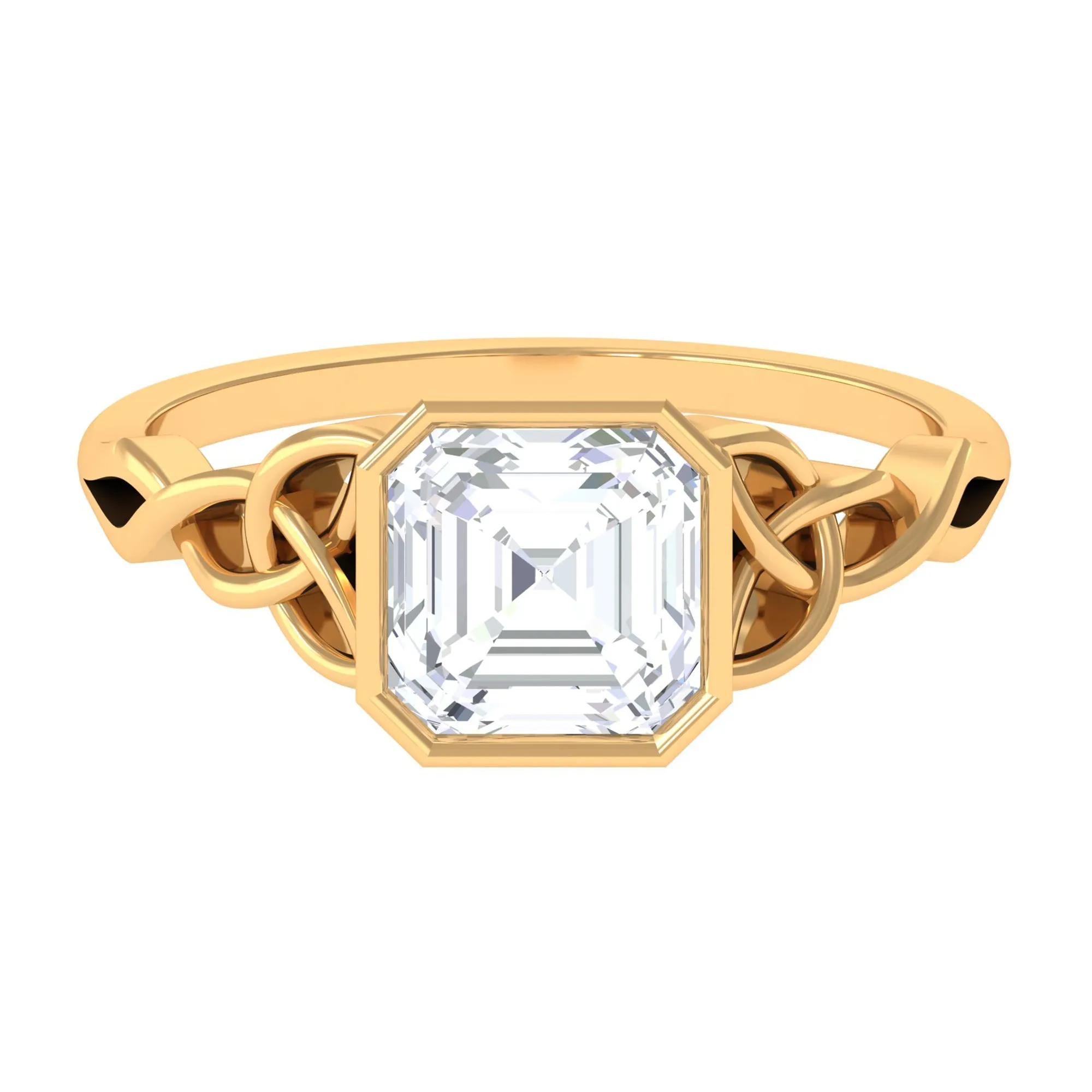Asscher Cut Moissanite Solitaire Celtic Knot Ring
