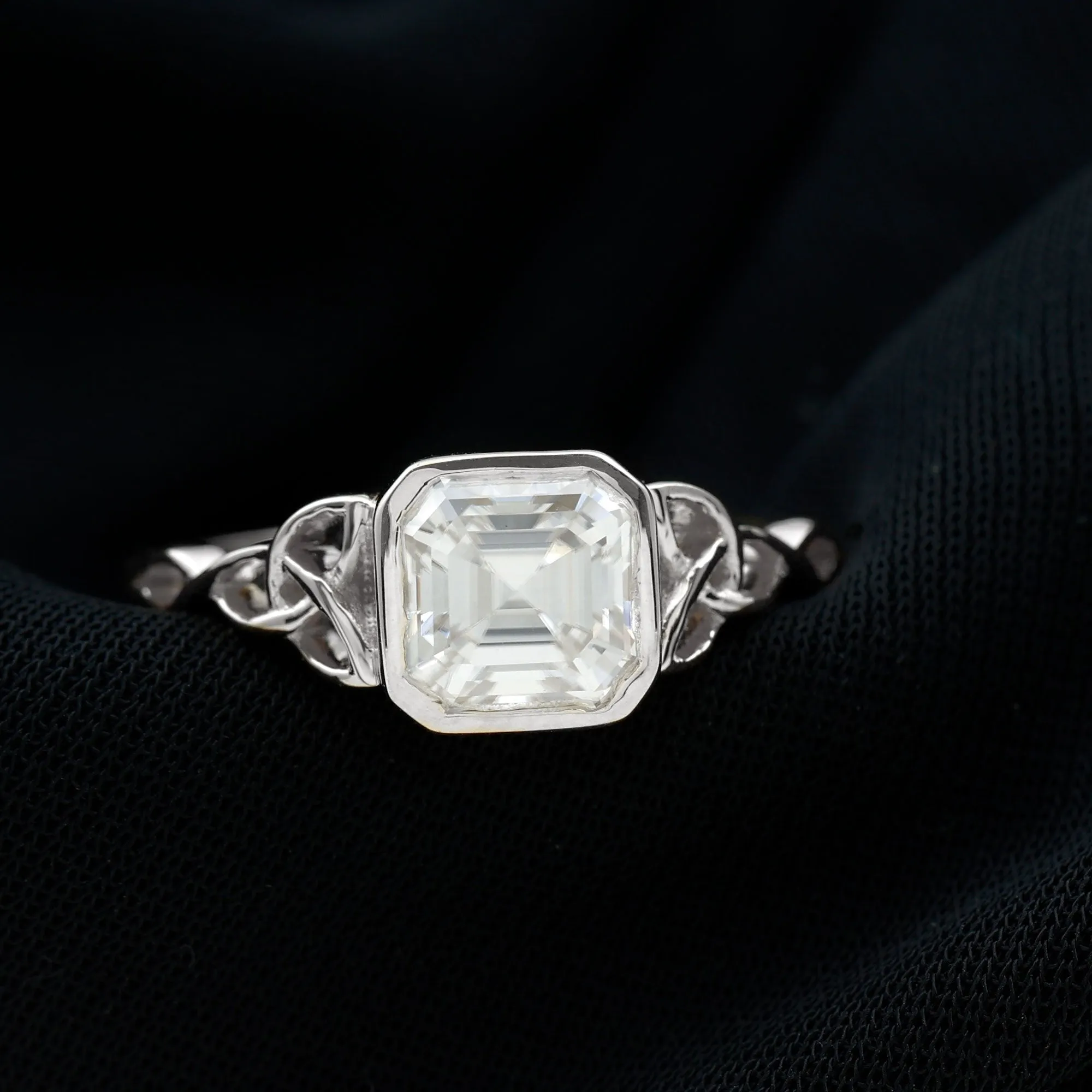 Asscher Cut Moissanite Solitaire Celtic Knot Ring