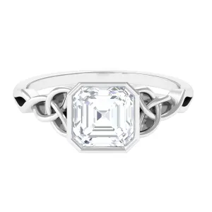 Asscher Cut Moissanite Solitaire Celtic Knot Ring