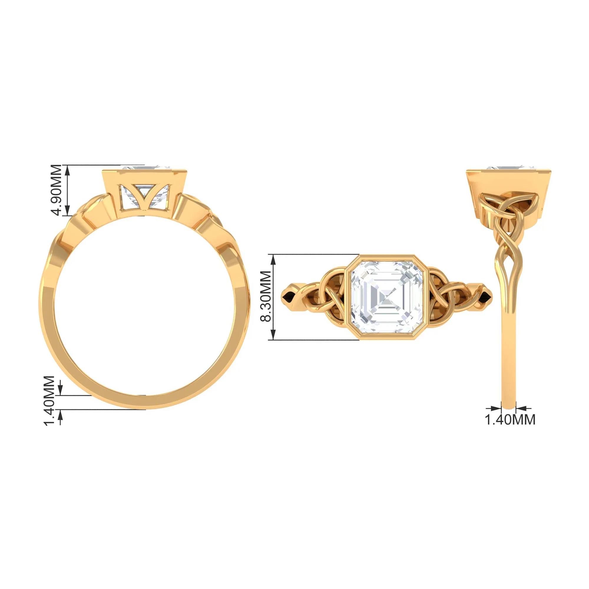 Asscher Cut Moissanite Solitaire Celtic Knot Ring
