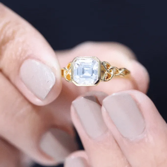 Asscher Cut Moissanite Solitaire Celtic Knot Ring