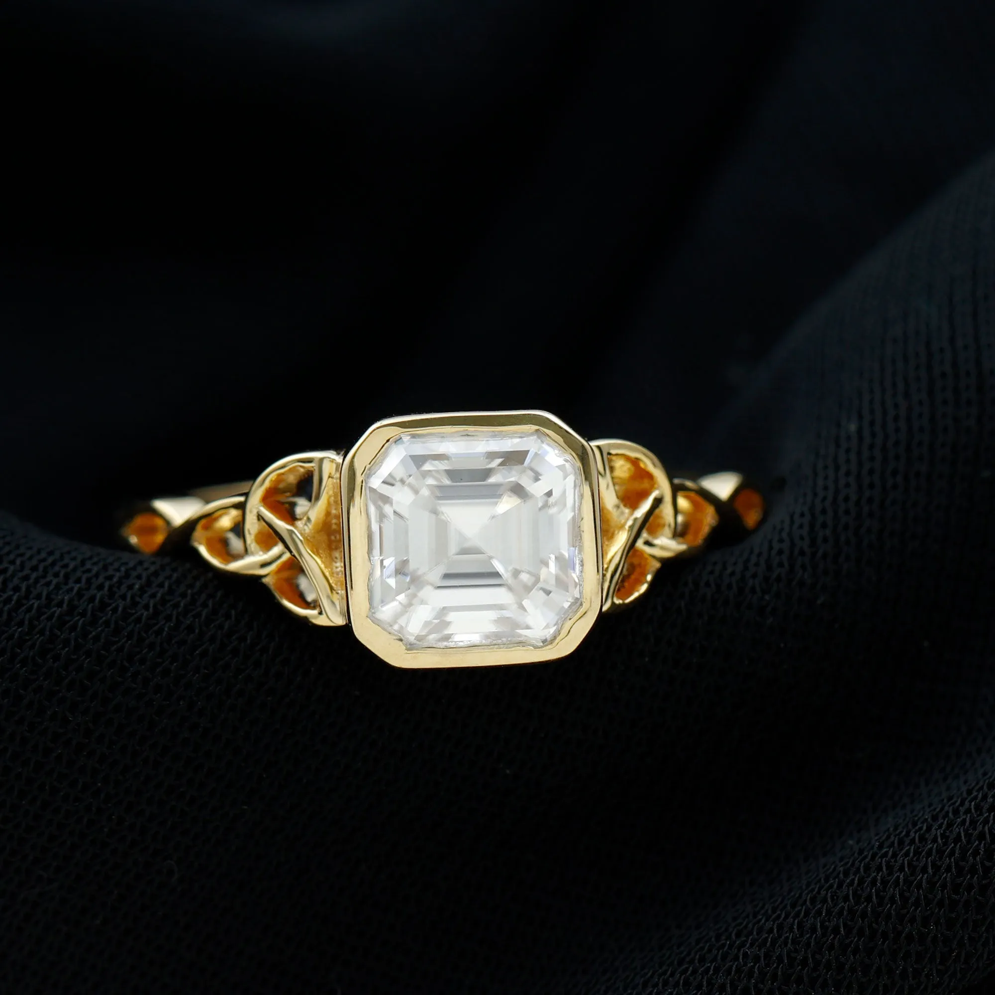 Asscher Cut Moissanite Solitaire Celtic Knot Ring