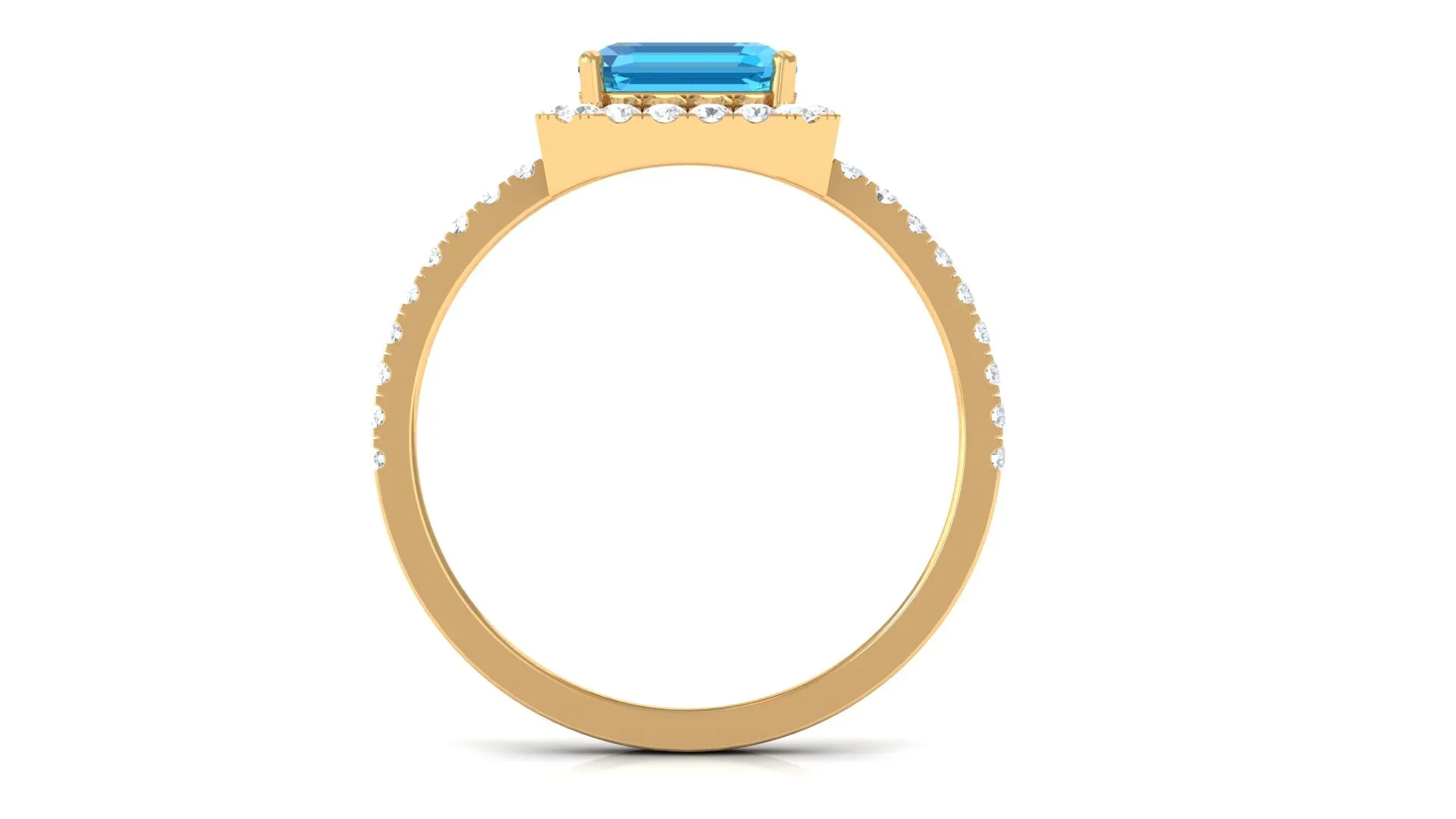Asscher Cut Real Swiss Blue Topaz Halo Engagement Ring with Diamond