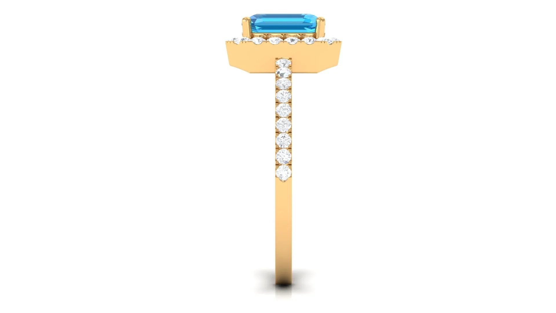 Asscher Cut Real Swiss Blue Topaz Halo Engagement Ring with Diamond